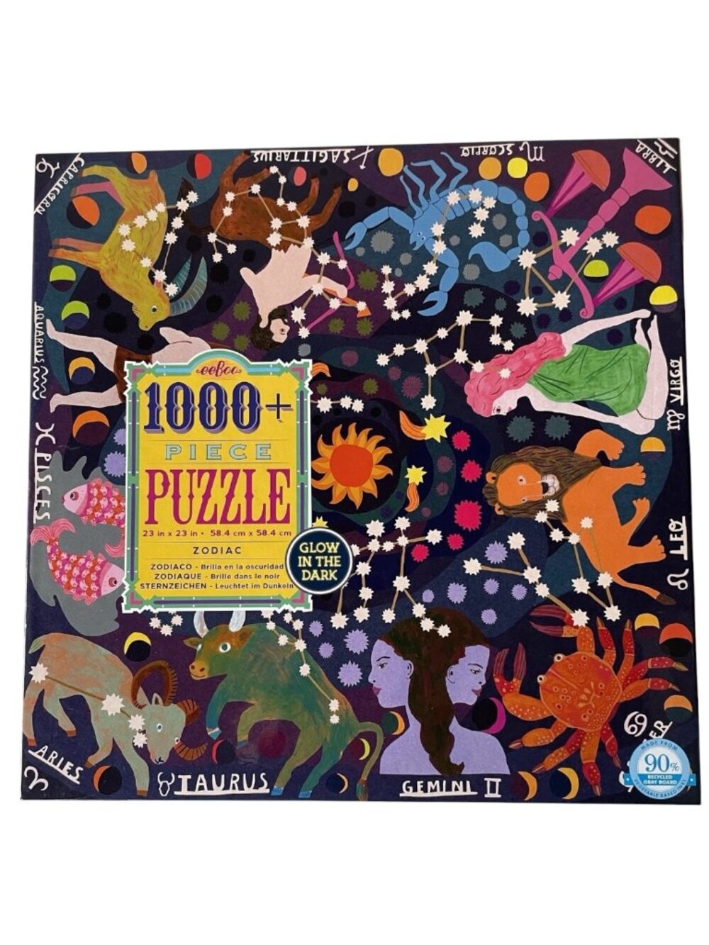Zodiac Astrology GLOW IN THE DARK 1000 Piece Jigsaw Puzzle By Eeboo 23” X 23”